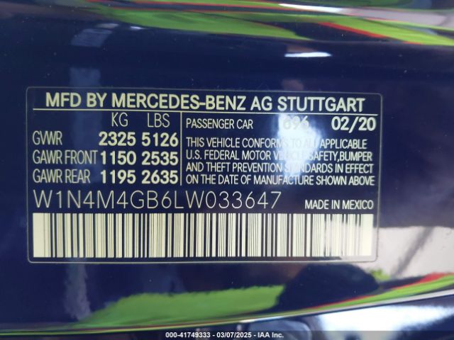 W1N4M4GB6LW033647 Mercedes-Benz GLB 250