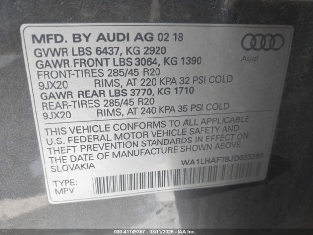 WA1LHAF78JD033266 Audi Q7 2.0t Premium