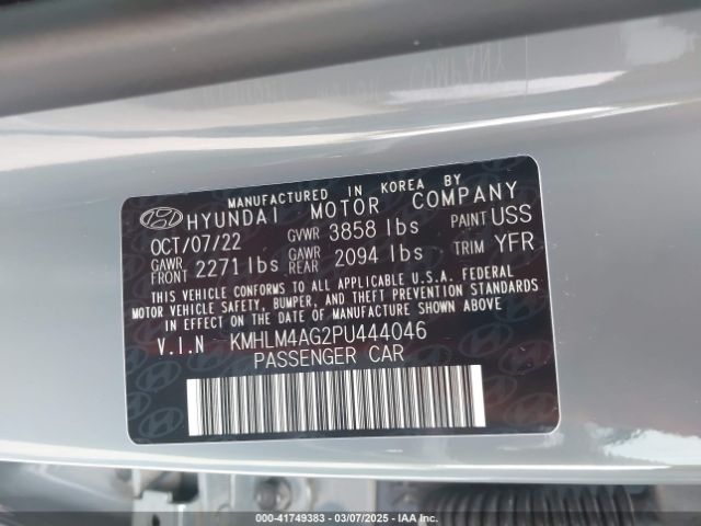 KMHLM4AG2PU444046 Hyundai ELANTRA SEL