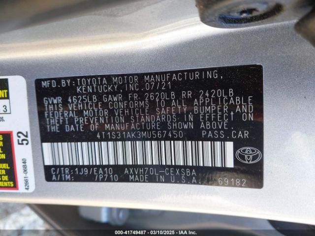 4T1S31AK3MU567450 Toyota Camry Se Hybrid