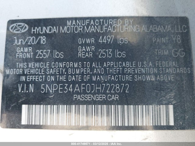 5NPE34AF0JH722872 Hyundai gdi theta-ii