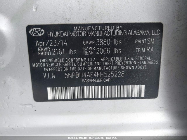 5NPDH4AE4EH525228 Hyundai ELANTRA SE
