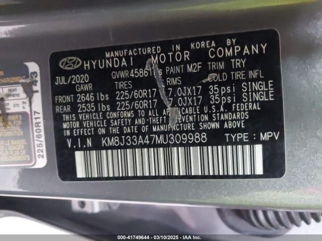 KM8J33A47MU309988 Hyundai Tucson Value