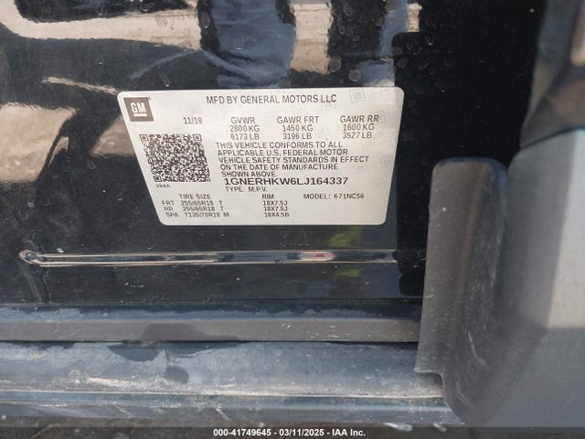 1GNERHKW6LJ164337 Chevrolet Traverse Fwd Lt Leather