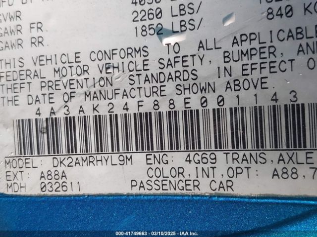 2008 MITSUBISHI ECLIPSE 4A3AK24F88E001143 Photo 8