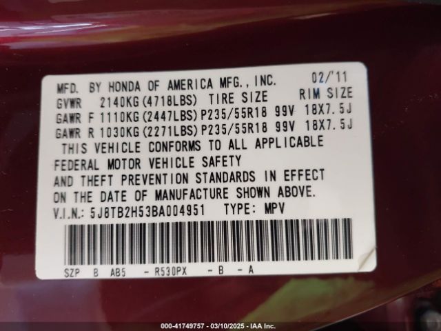 2011 ACURA RDX 5J8TB2H53BA004951 Photo 8