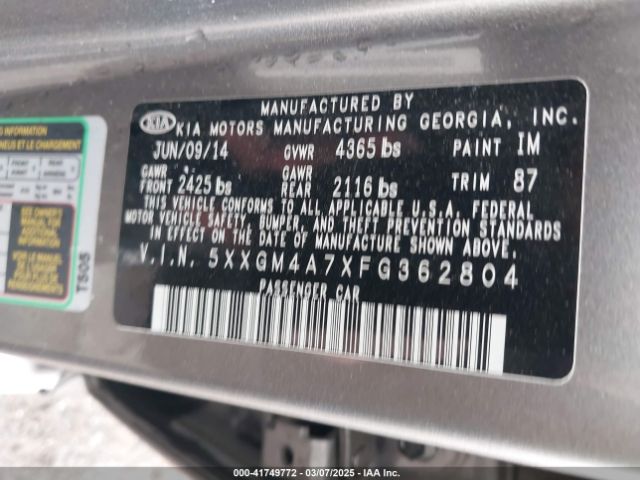 5XXGM4A7XFG362804 KIA Optima Lx