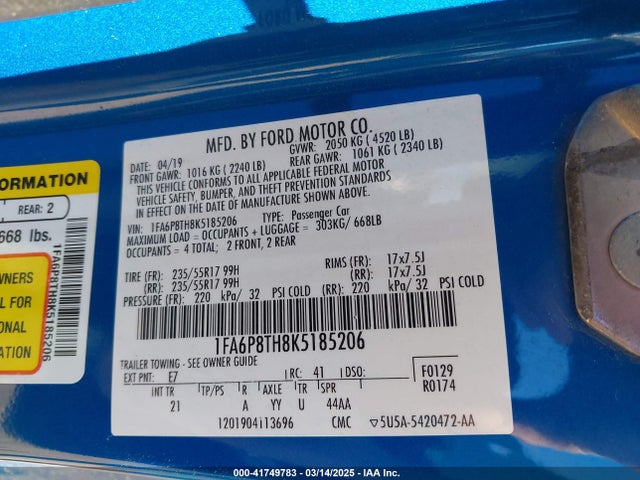 Ford Mustang Ecoboost 2019 1FA6P8TH8K5185206 Image 9