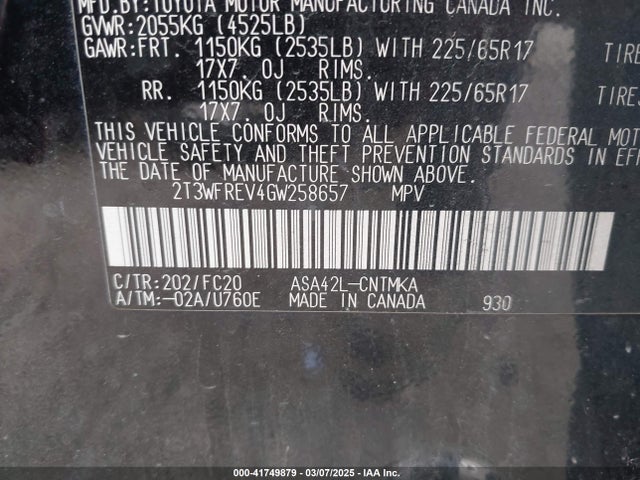 Toyota Rav4 Xle 2016 2T3WFREV4GW258657 Image 9