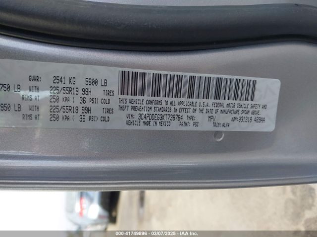 3C4PDDEG3KT738784 Dodge Journey Gt Awd