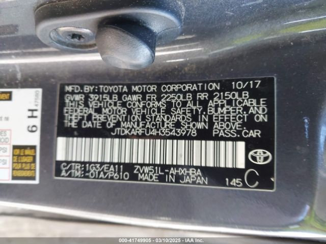 JTDKARFU4H3543978 Toyota Prius Four Touring