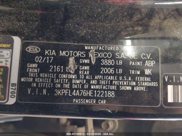 3KPFL4A76HE122188 KIA FORTE LX