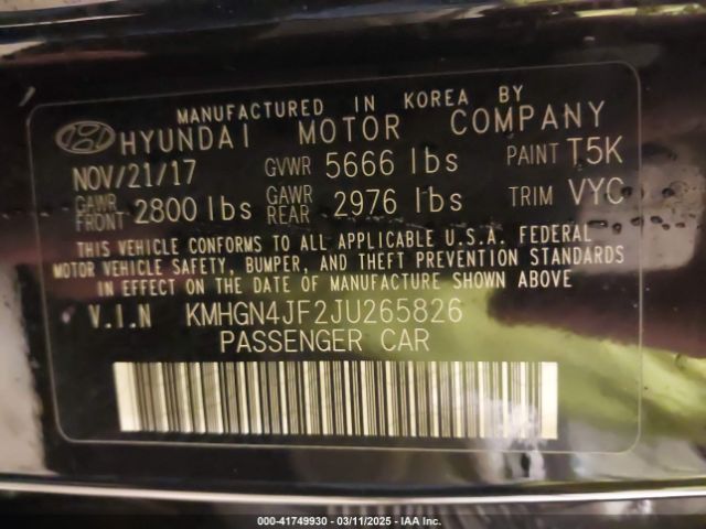 KMHGN4JF2JU265826 Genesis G80 5.0 Ultimate