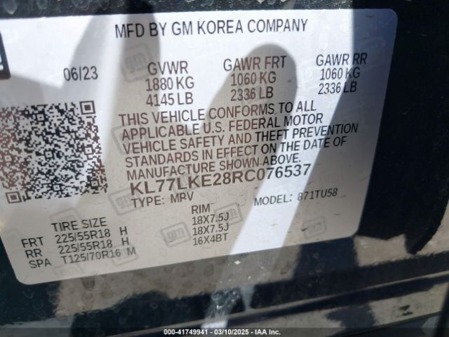 KL77LKE28RC076537 Chevrolet Trax Fwd Activ