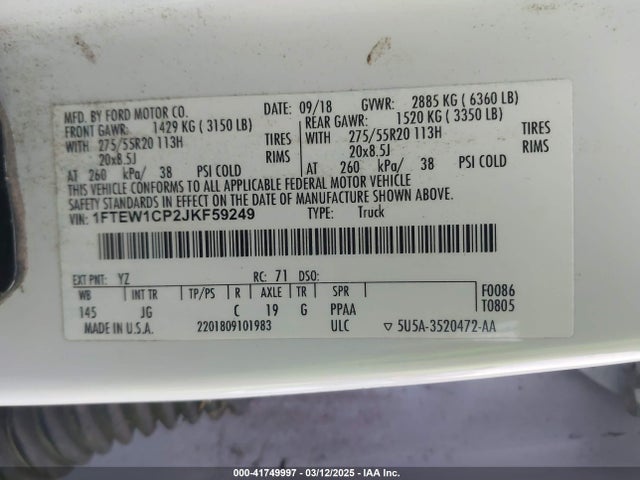 Ford F-150 Xl 2018 1FTEW1CP2JKF59249 Image 9