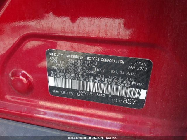JA4AP3AU6LU025110 Mitsubishi Outlander Sport 2.0 Be