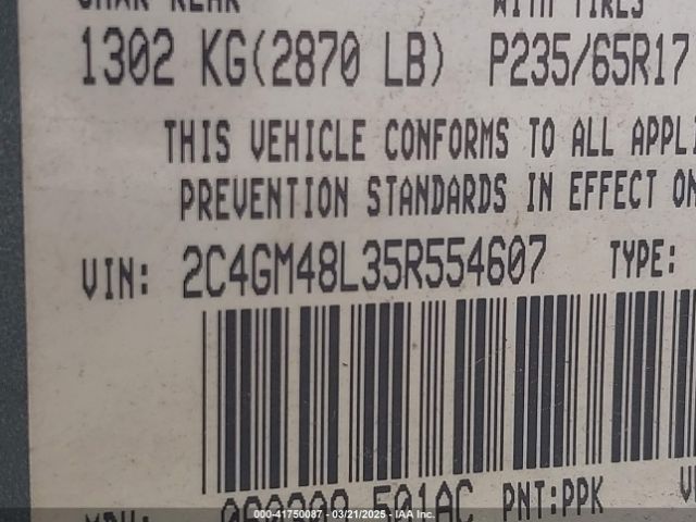 2005 CHRYSLER PACIFICA 2C4GM48L35R554607 Photo 8