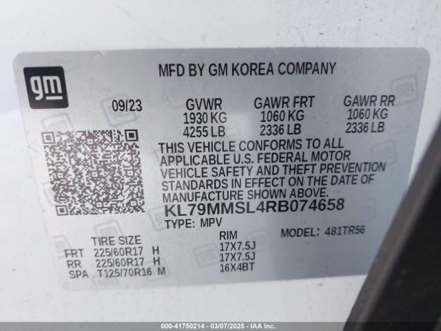 KL79MMSL4RB074658 Chevrolet Trailblazer Fwd Ls