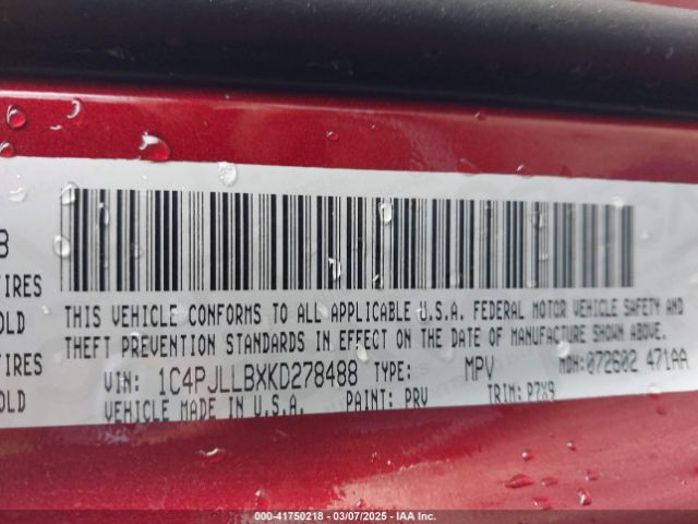 1C4PJLLBXKD278488 Jeep Cherokee Latitude Plus Fwd