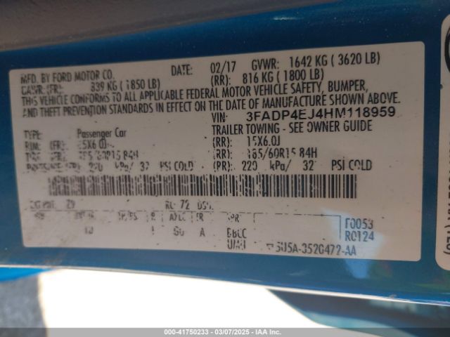 3FADP4EJ4HM118959 Ford FIESTA SE