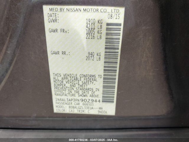 1N4AL3AP3FN902944 Nissan Altima 2.5 S