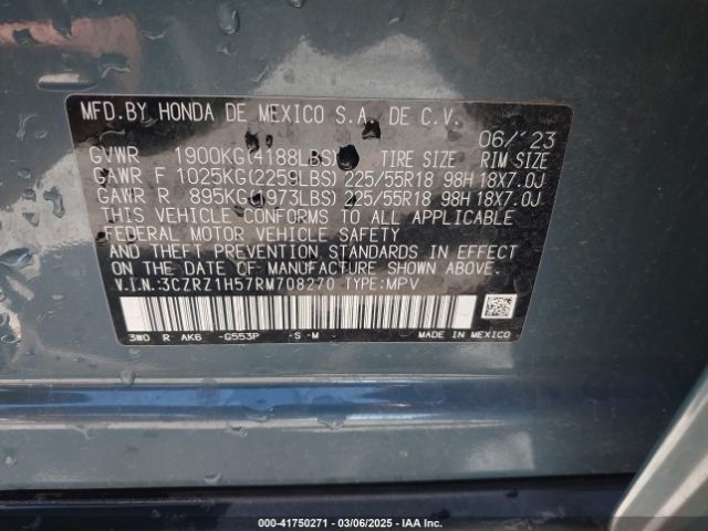 3CZRZ1H57RM708270 Honda Hr-v 2wd Sport/2wd Sport W/o Bsi