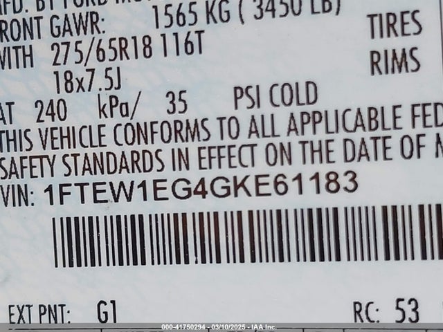 1FTEW1EG4GKE61183 Ford F-150 Xlt