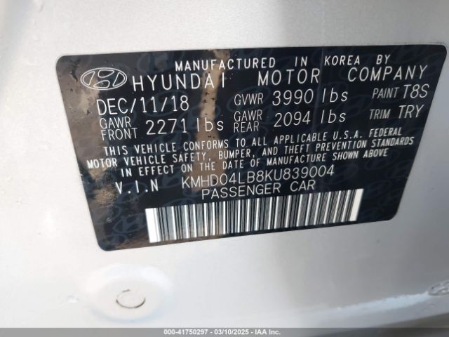 KMHD04LB8KU839004 Hyundai Elantra Sport