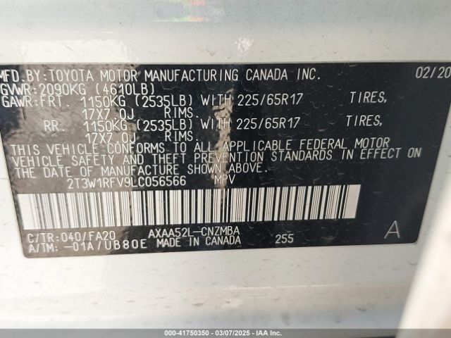 2T3W1RFV9LC056566 Toyota Rav4 Xle