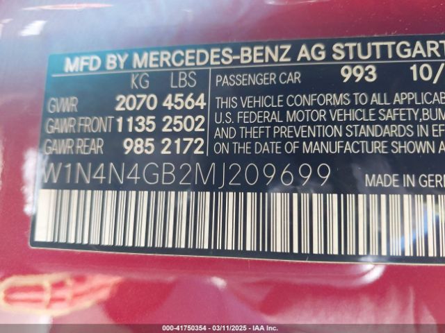 W1N4N4GB2MJ209699 Mercedes-Benz GLA 250
