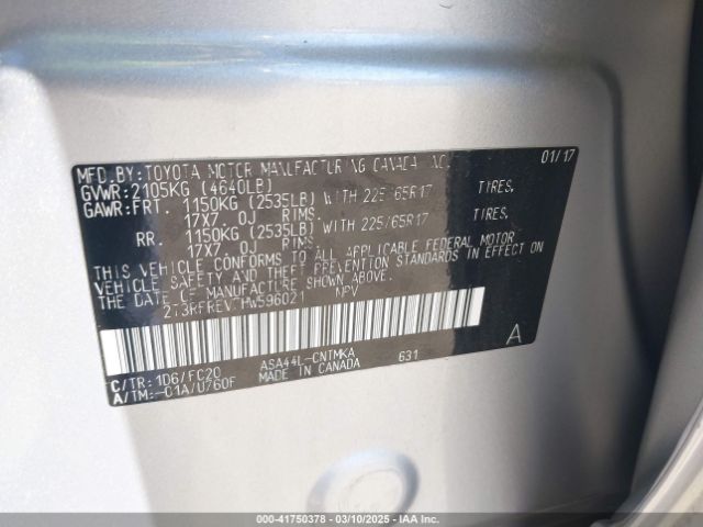 2T3RFREV7HW596021 Toyota Rav4 Xle