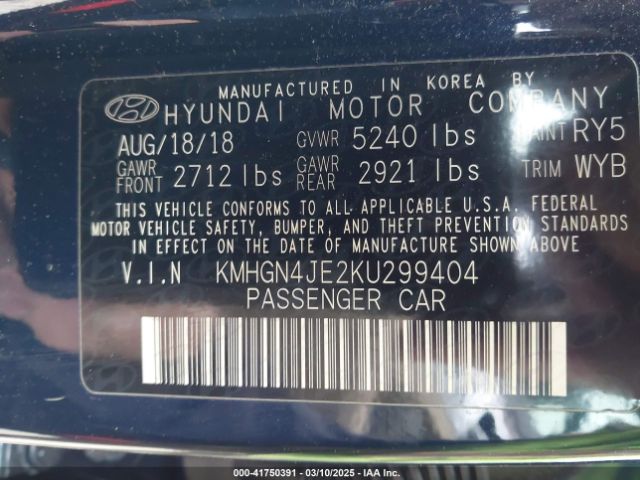 KMHGN4JE2KU299404 Genesis G80 3.8