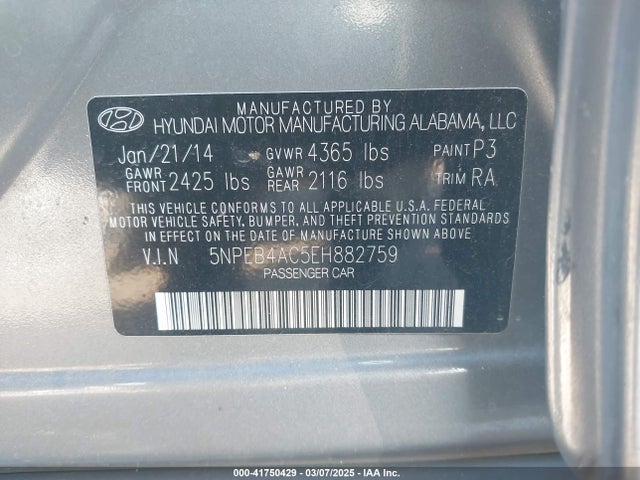 Hyundai SONATA GLS 2014 5NPEB4AC5EH882759 Image 9
