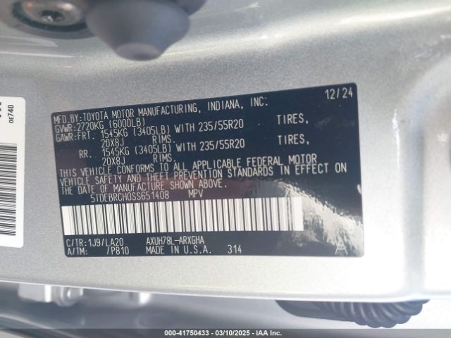 5TDEBRCH0SS651408 Toyota Highlander Hybrid Platinum