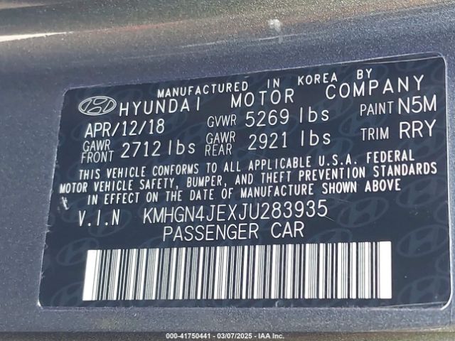 KMHGN4JEXJU283935 Genesis G80 3.8