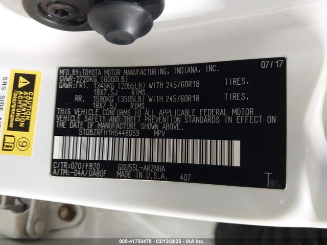 Toyota Highlander Le 2017 5TDBZRFH1HS448059 Image 9