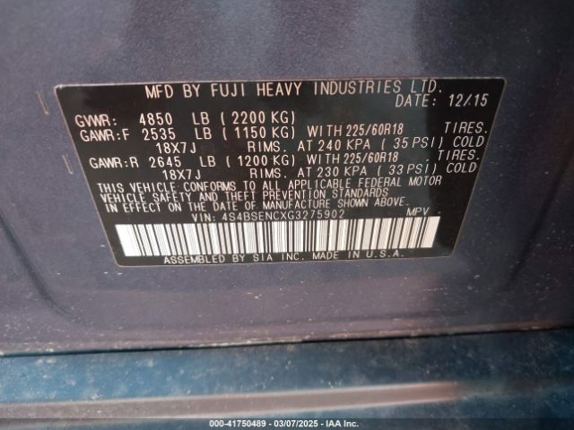 2016 SUBARU OUTBACK 4S4BSENCXG3275902 Photo 8
