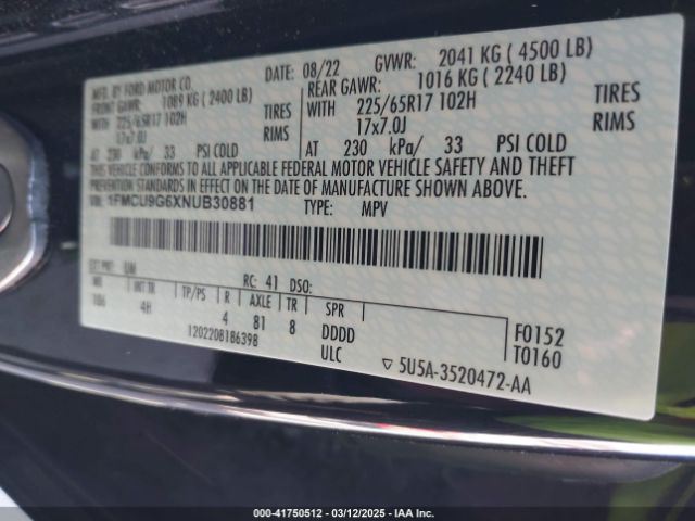 2022 FORD ESCAPE 1FMCU9G6XNUB30881 Photo 8