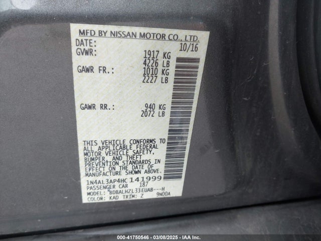 1N4AL3AP4HC141999 Nissan Altima 2.5 Sr