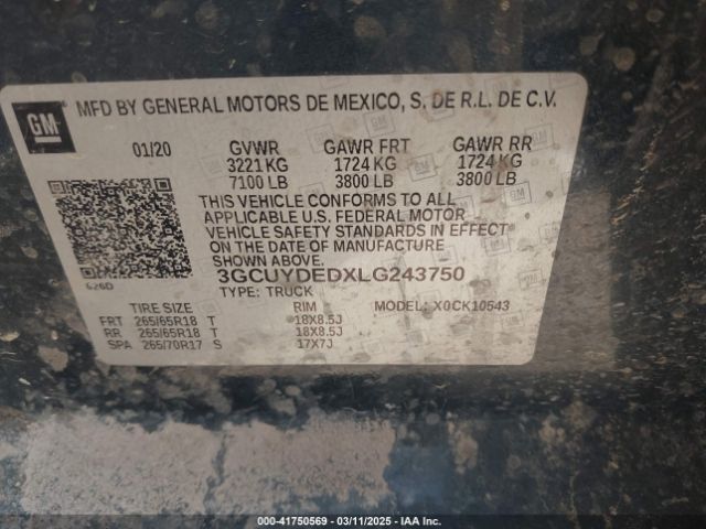 3GCUYDEDXLG243750 Chevrolet Silverado 1500 4wd  Short Bed Lt