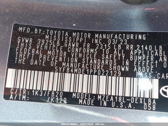 Toyota COROLLA LE 2023 5YFB4MDE1PP022129 Image 9