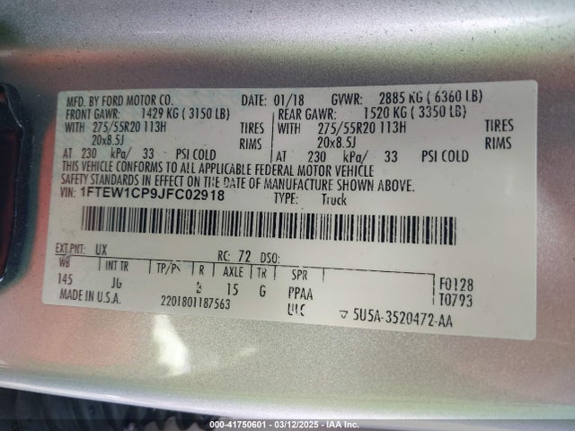 1FTEW1CP9JFC02918 Ford 2.7l-4v