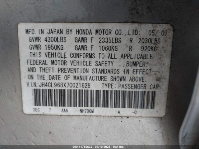 2007 ACURA TSX JH4CL968X7C021628 Photo 8