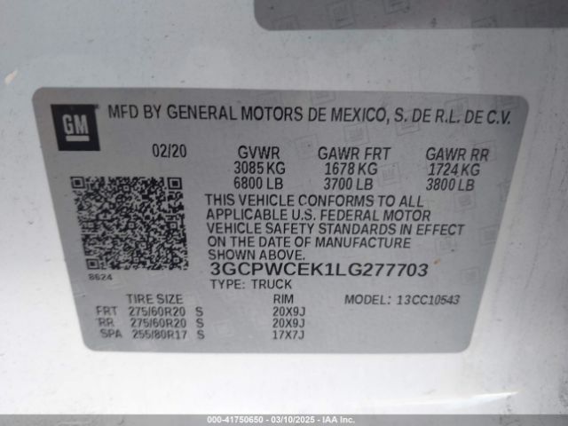 3GCPWCEK1LG277703 Chevrolet Silverado 1500 2wd  Short Bed Lt