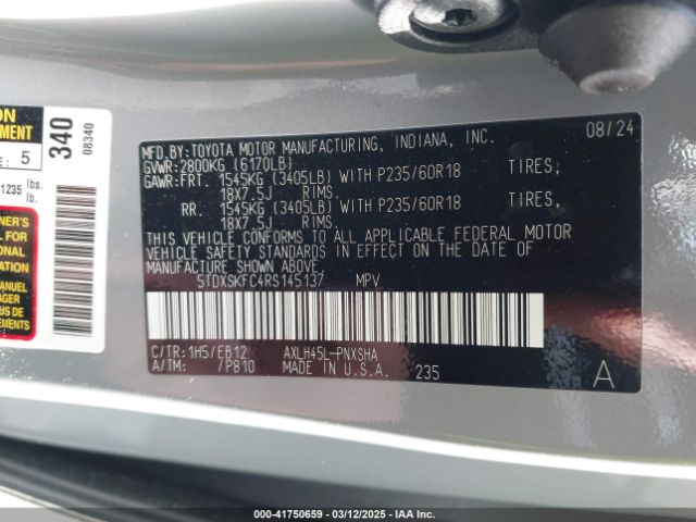 5TDXSKFC4RS145137 Toyota Sienna Xse