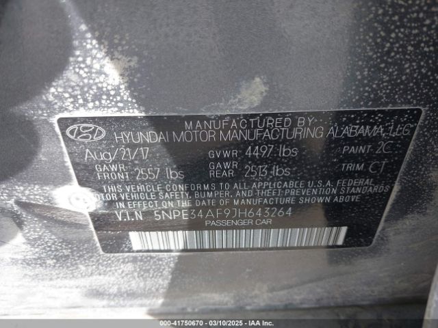 5NPE34AF9JH643264 Hyundai Sonata Limited