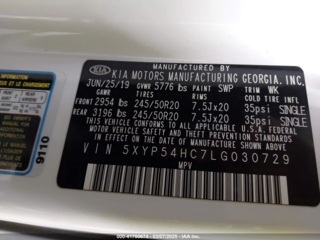 5XYP54HC7LG030729 KIA Telluride Sx
