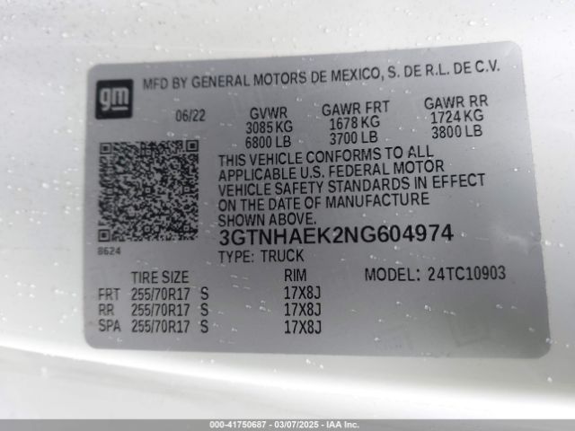 3GTNHAEK2NG604974 GMC Sierra 1500 2wd  Long Box Pro