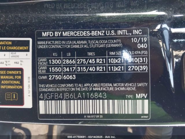 4JGFB4JB6LA116843 Mercedes-Benz GLE 350