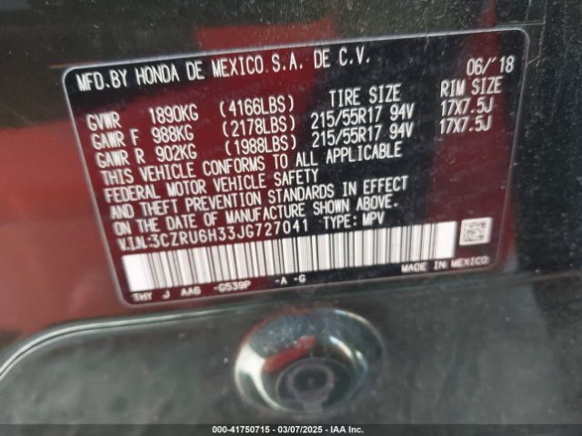3CZRU6H33JG727041 Honda HR-V LX
